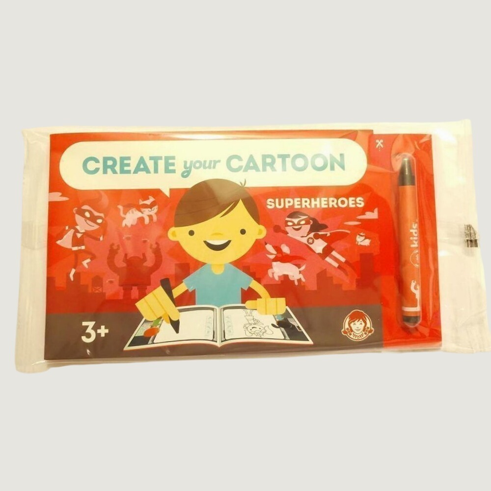 New Wendy's Create Your Cartoon Superheroes Kids Happy Meal Toy Activity Kit